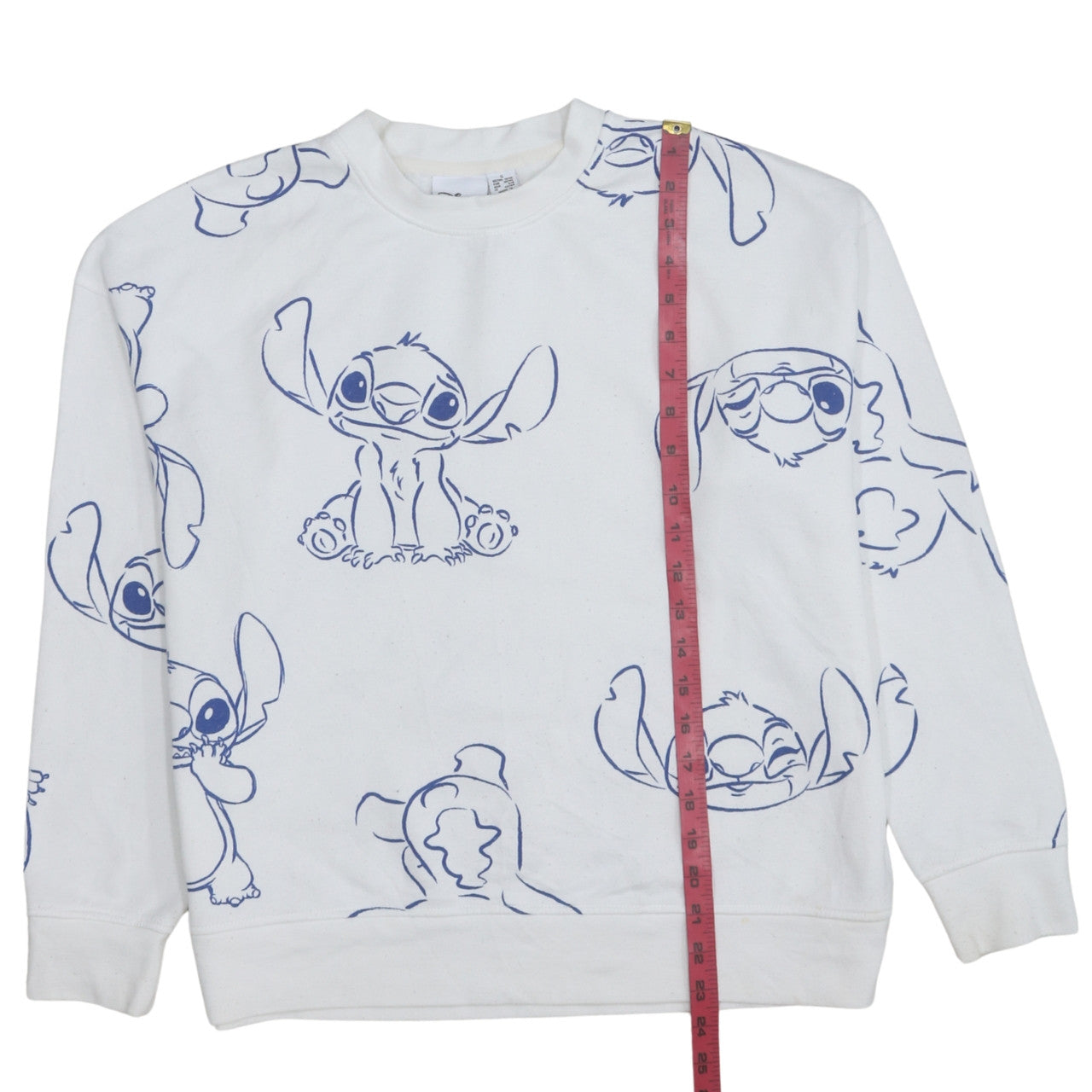 Disney Women White Stitch Sweatshirt Small Crew Neck Pullover