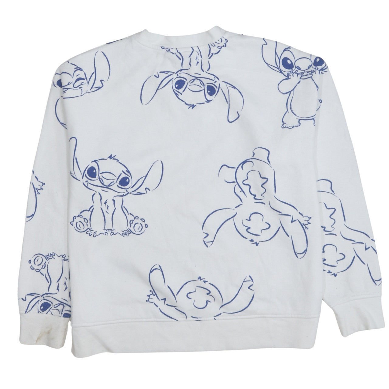 Disney Women White Stitch Sweatshirt Small Crew Neck Pullover