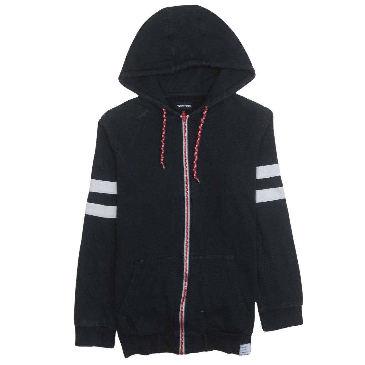 Your Turn Men’s Black Full Zip Hoodie M Sports Stripe Casual