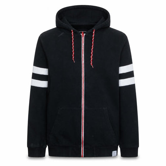 Your Turn Men’s Black Full Zip Hoodie M Sports Stripe Casual