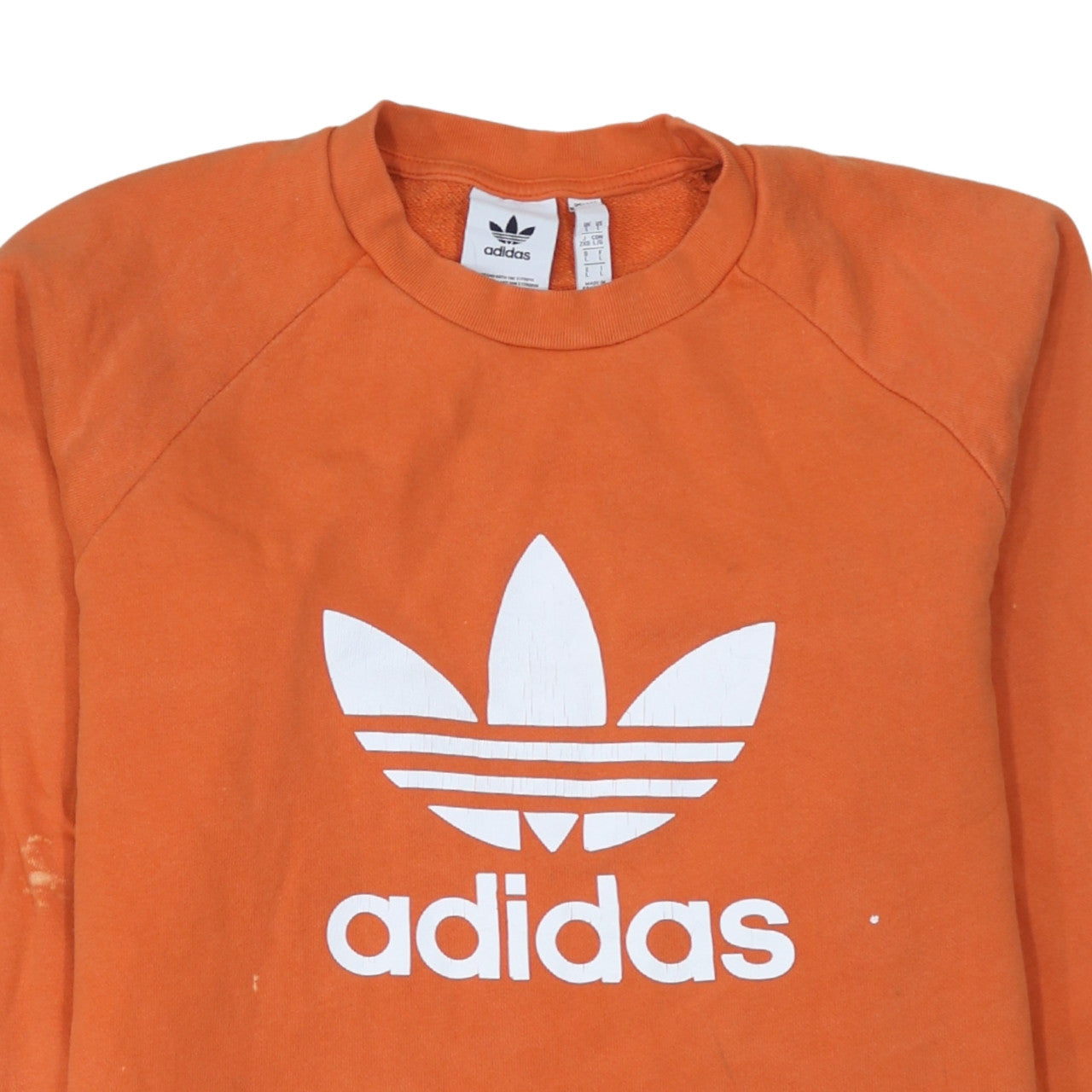 Adidas Mens Orange Logo Crew Neck Pullover Sweatshirt Size L