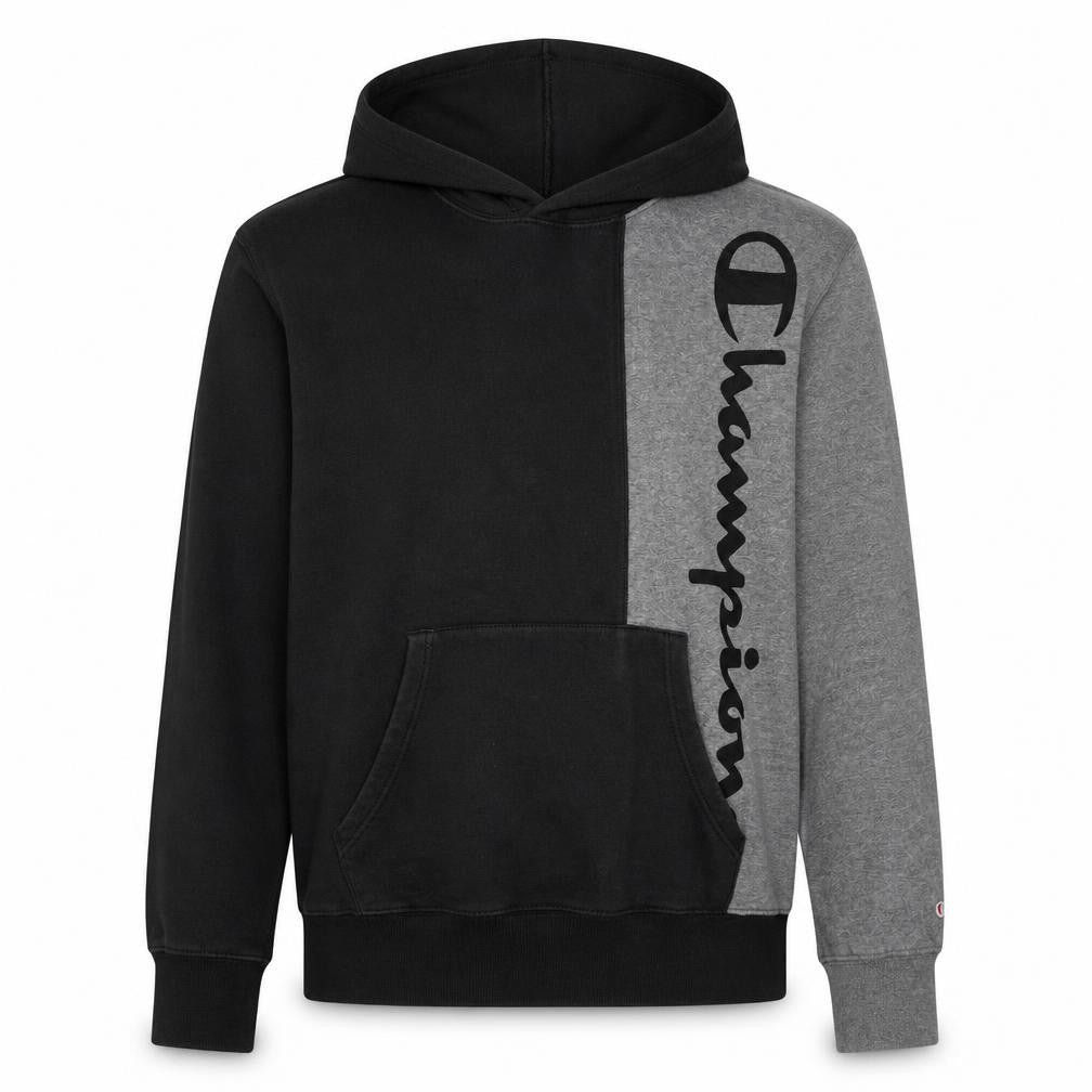 Champion Men’s Black Grey Pullover Hoodie Size L Logo Fleece