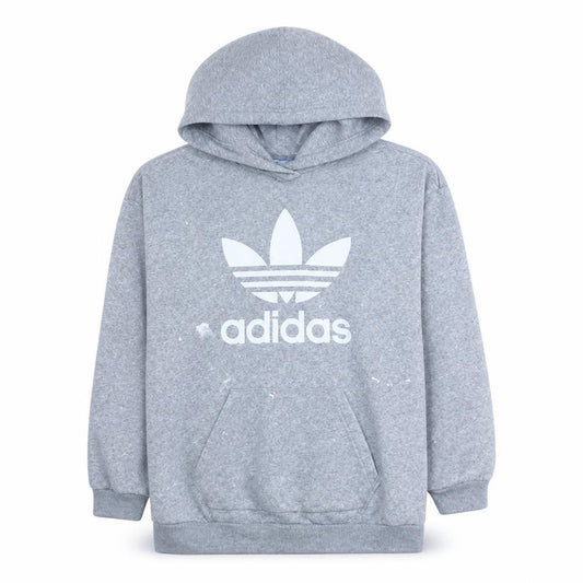 Adidas Women Grey Hooded Pullover Sweatshirt Size 10 Logo Print