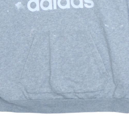 Adidas Women Grey Hooded Pullover Sweatshirt Size 10 Logo Print