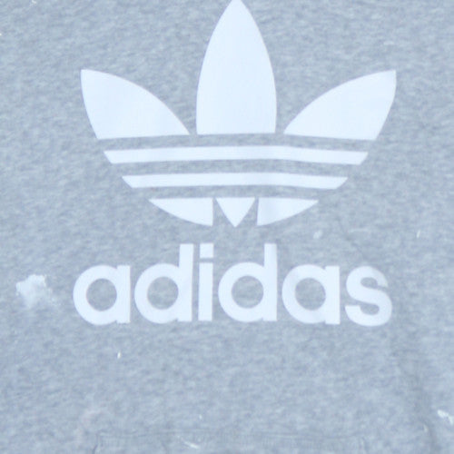 Adidas Women Grey Hooded Pullover Sweatshirt Size 10 Logo Print