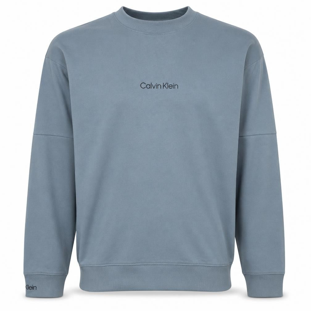 Calvin Klein Men's Blue Logo Crew Neck Cotton Sweatshirt L