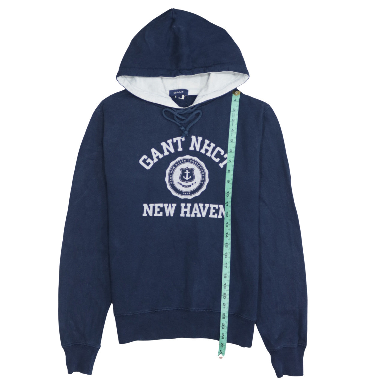 Gant Men's Blue Pullover Hoodie M Embroidered Logo New Haven Cotton