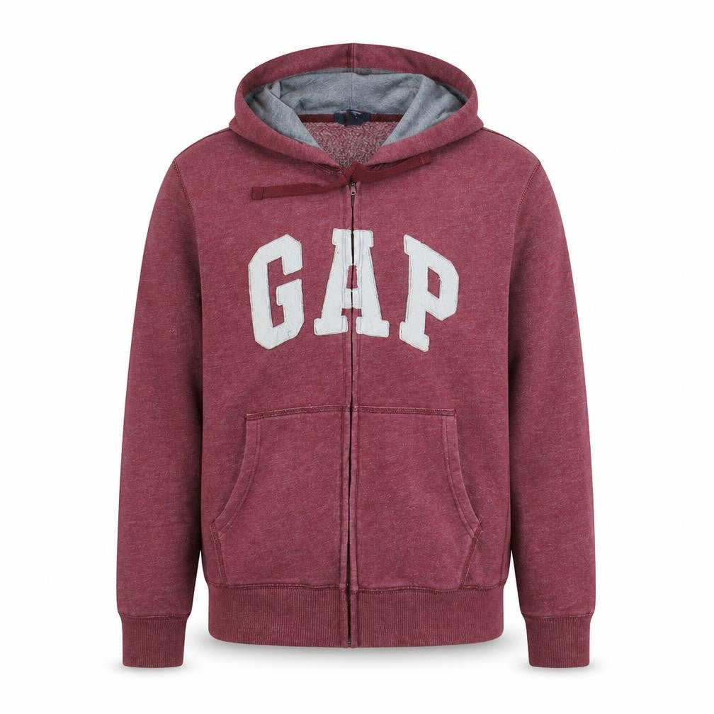 Gap Men's Red Full Zip Hoodie Small Fleece Graphic Logo Sweatshirt