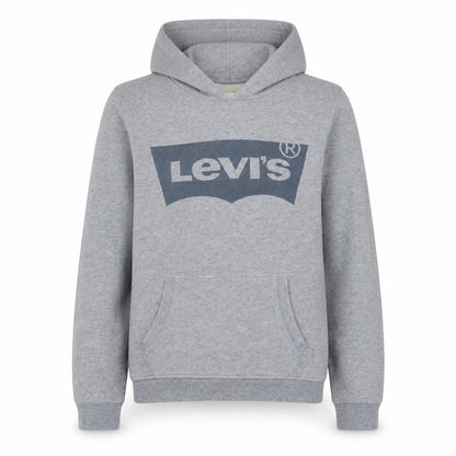 Front view of Levi's boys’ grey hooded pullover sweatshirt, size 16, regular fit