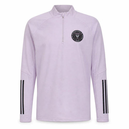 Front view of Adidas Men's Pink Inter Miami 1/4 Zip Training Top M Long Sleeve