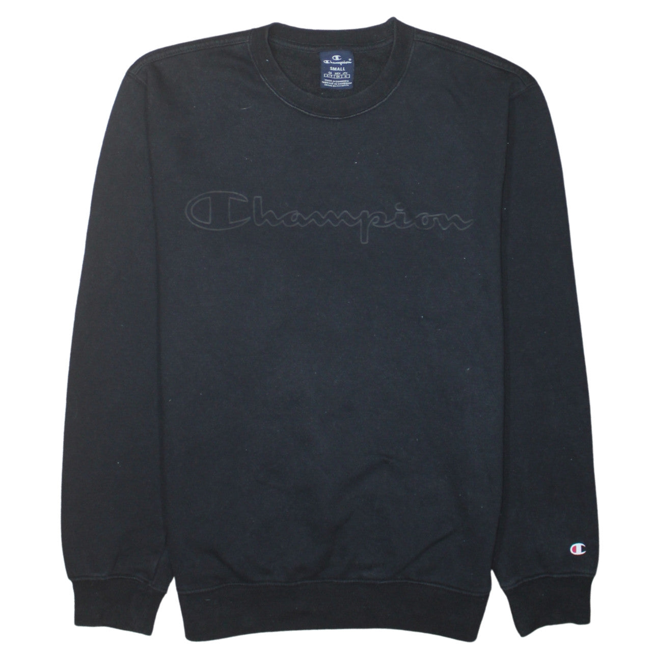 Champion Men's Black Small Crew Neck Fleece Pullover Sweatshirt