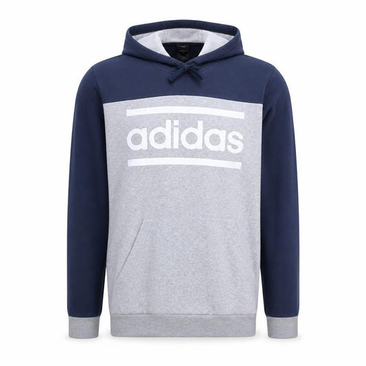 Adidas Men's Grey Navy Pullover Hoodie L Logo Fleece Sweatshirt