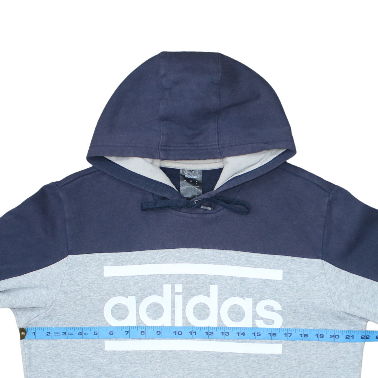 Adidas Men's Grey Navy Pullover Hoodie L Logo Fleece Sweatshirt