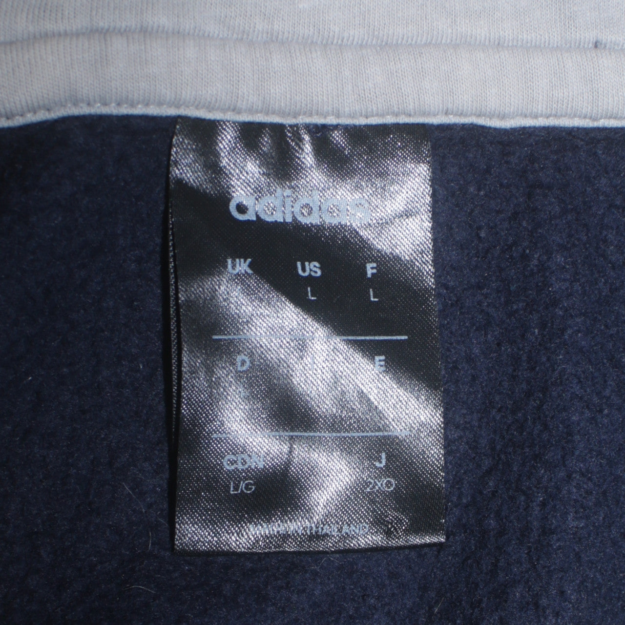 Adidas Men's Grey Navy Pullover Hoodie L Logo Fleece Sweatshirt