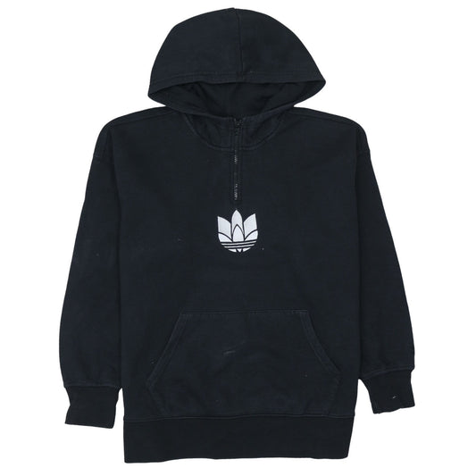 Adidas Womens Black 1/4 Zip Hoodie Sweatshirt Size 10 Cotton