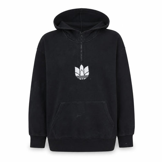 Adidas Womens Black 1/4 Zip Hoodie Sweatshirt Size 10 Cotton