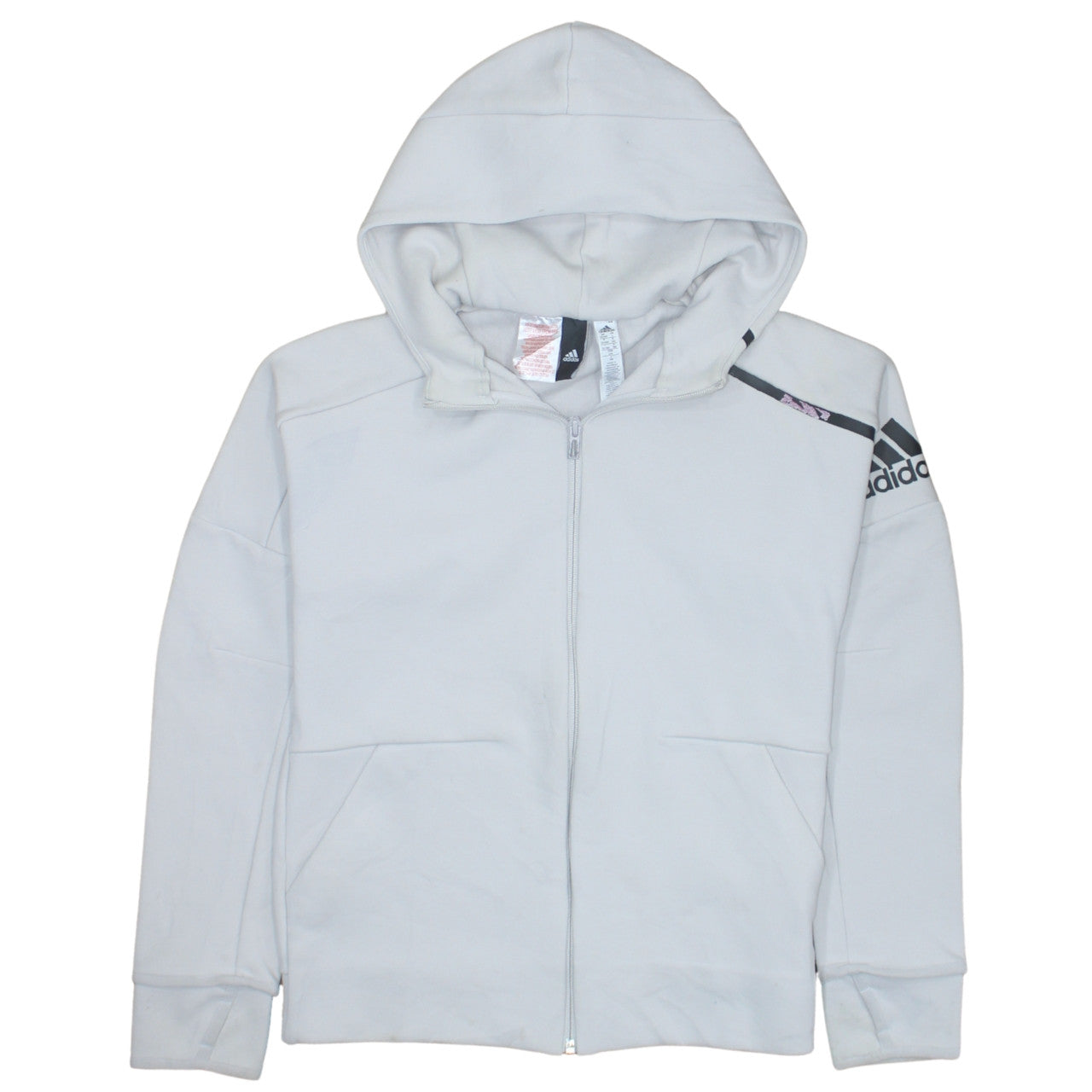 Adidas Boys Grey Full Zip Hoodie Size 13-14 Years Hooded Logo Sportswear