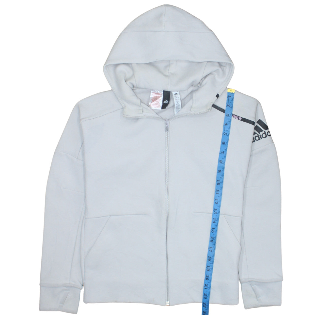 Adidas Boys Grey Full Zip Hoodie Size 13-14 Years Hooded Logo Sportswear