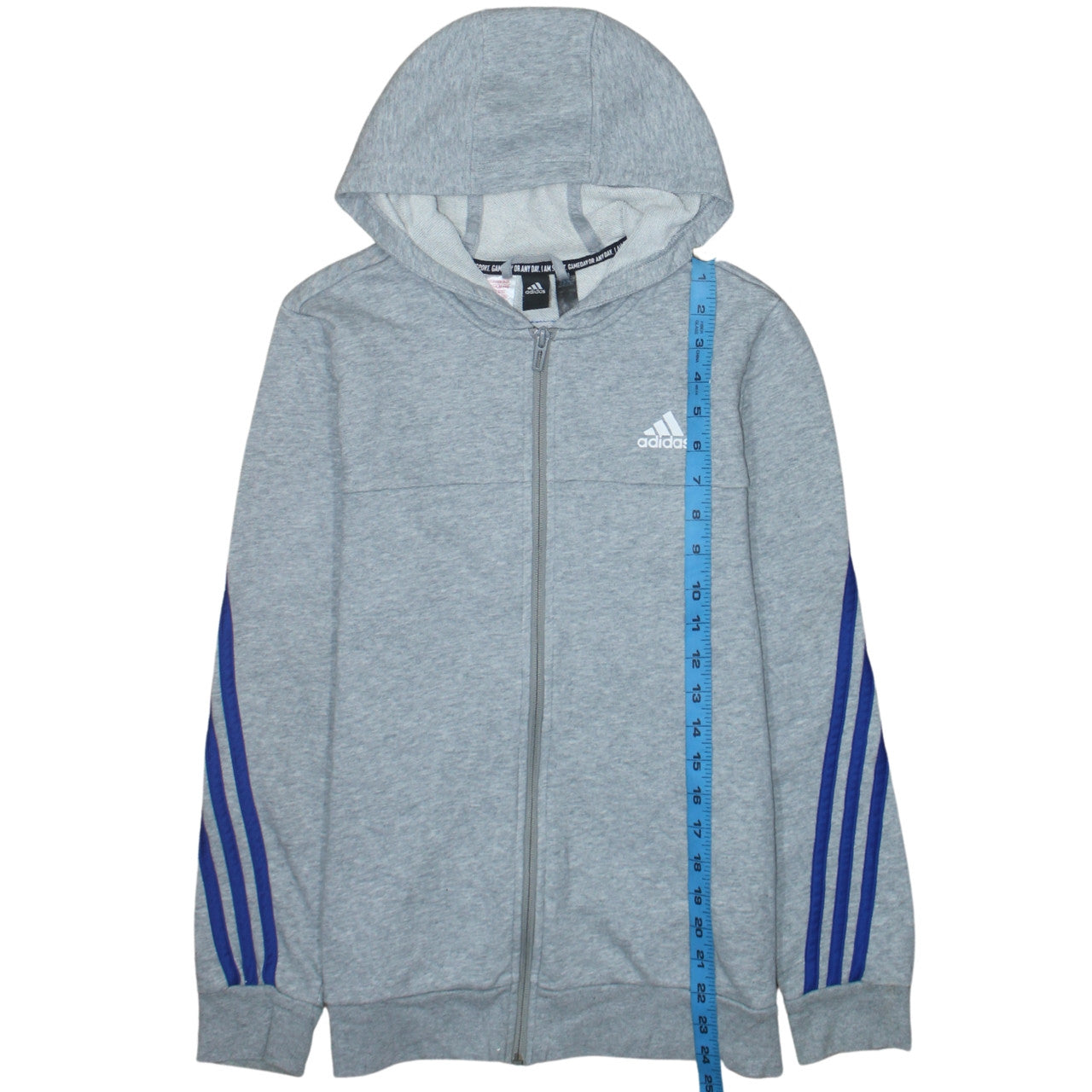 Adidas Boys Grey Full Zip Hoodie L 13-14 Years Hooded Sportswear