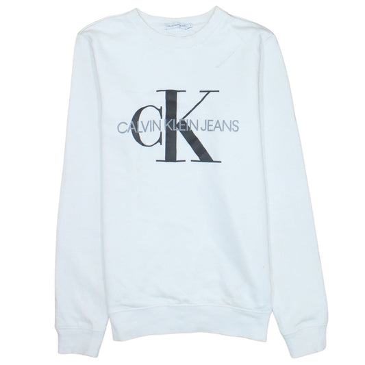 Calvin Klein Jeans Boys White Logo Pullover Sweatshirt Size 16 Years