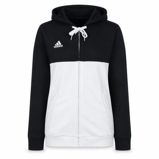 Adidas Womens Black & White Full Zip Hoodie Size M 12-14 Hooded Sweatshirt