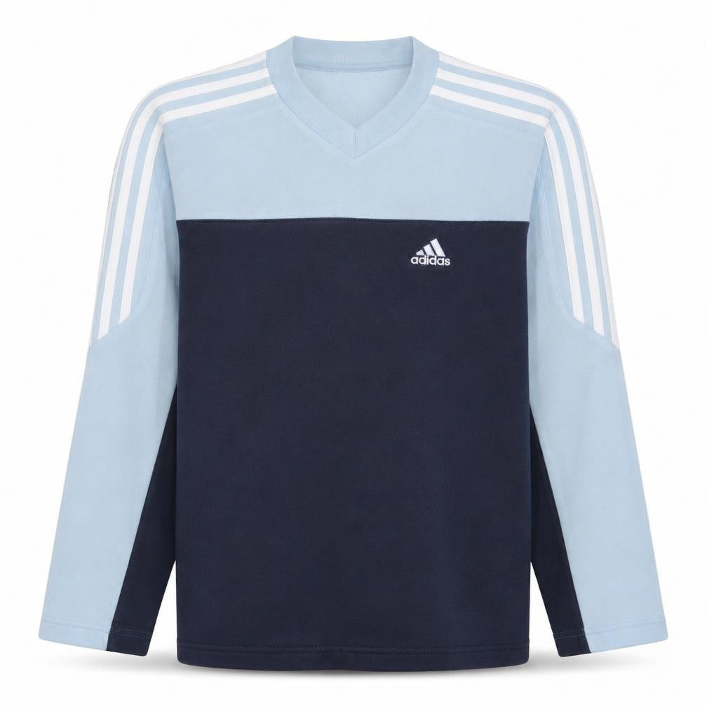 Adidas Boys Blue Colourblock V-Neck Pullover Sweatshirt Size 13-14 Years