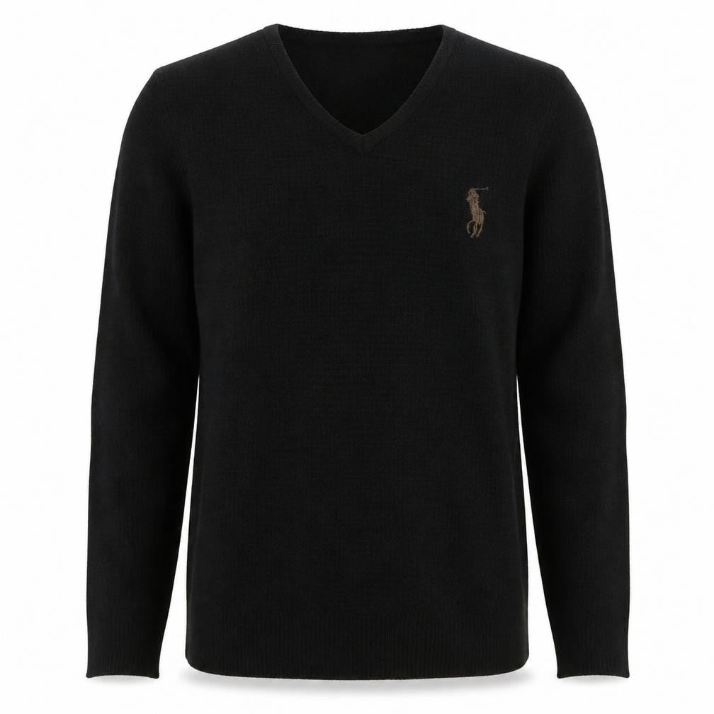 U.S. Polo Assn. Men's Black Wool V-Neck Jumper Medium