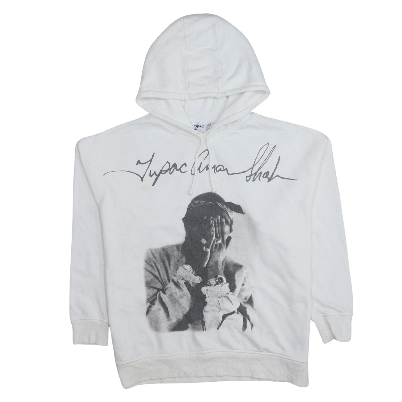 2Pac Womens White Hoodie Size Small Drawstring Hooded Pullover Graphic Print