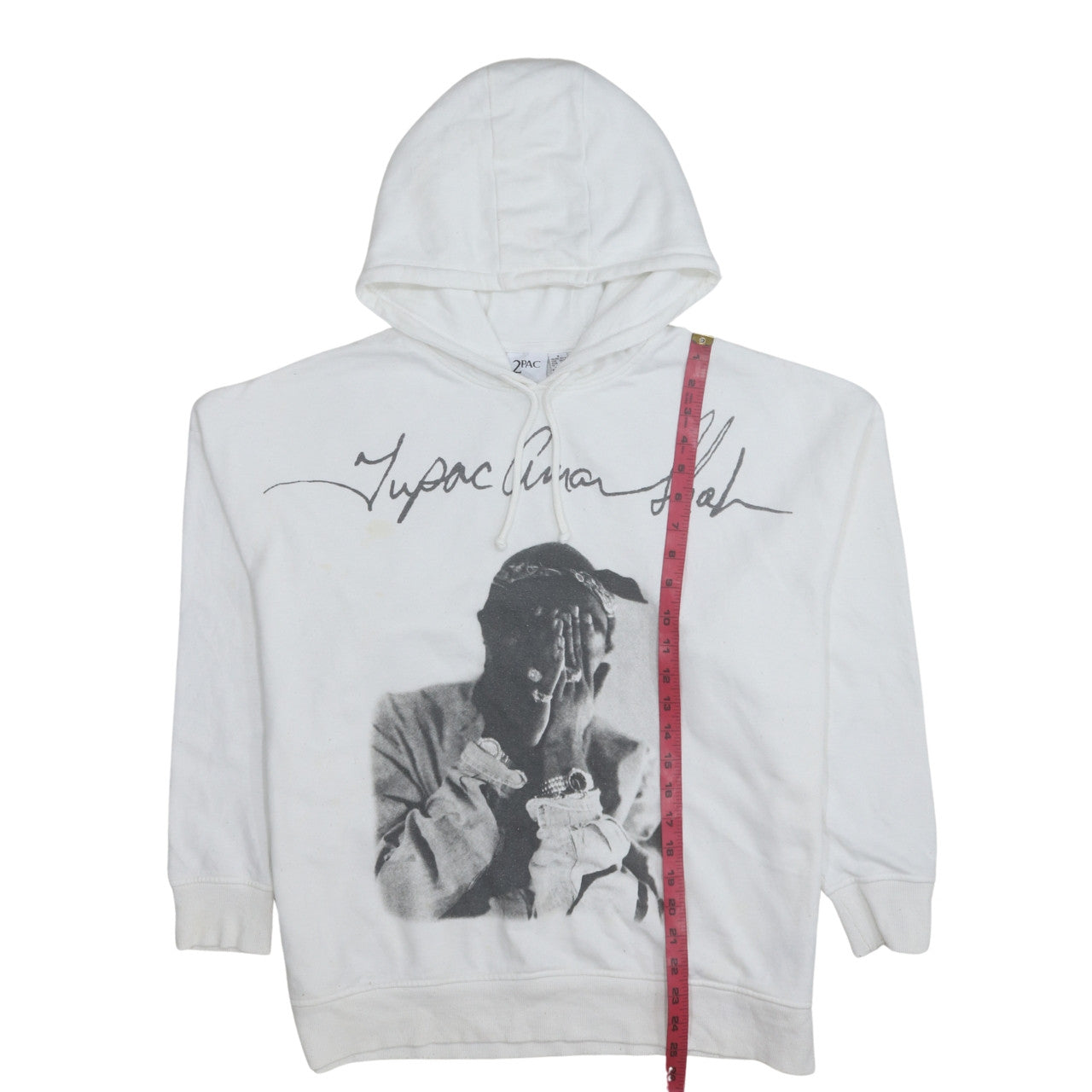 2Pac Womens White Hoodie Size Small Drawstring Hooded Pullover Graphic Print