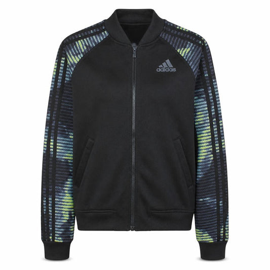 Adidas Womens Black XS Full Zip Hoodie with Patterned Sleeves