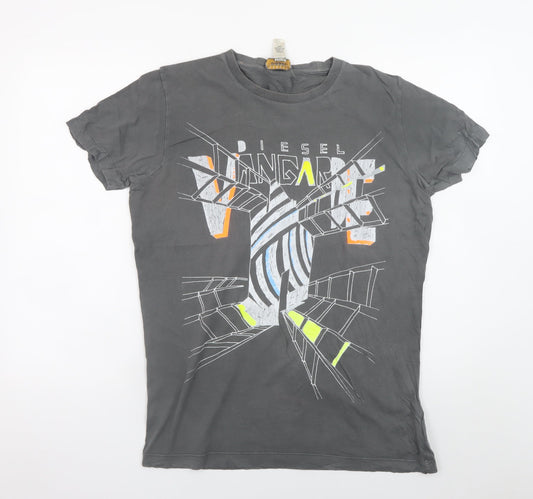 Diesel Men's Grey Graphic Print Cotton T-Shirt Size L