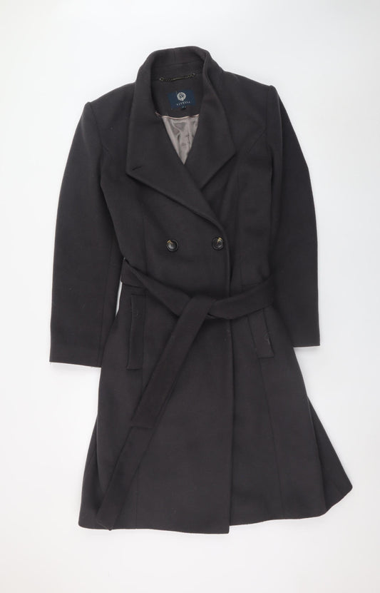 Viyella Women's Black Wool Blend Belted Mid-Length Overcoat Size 12
