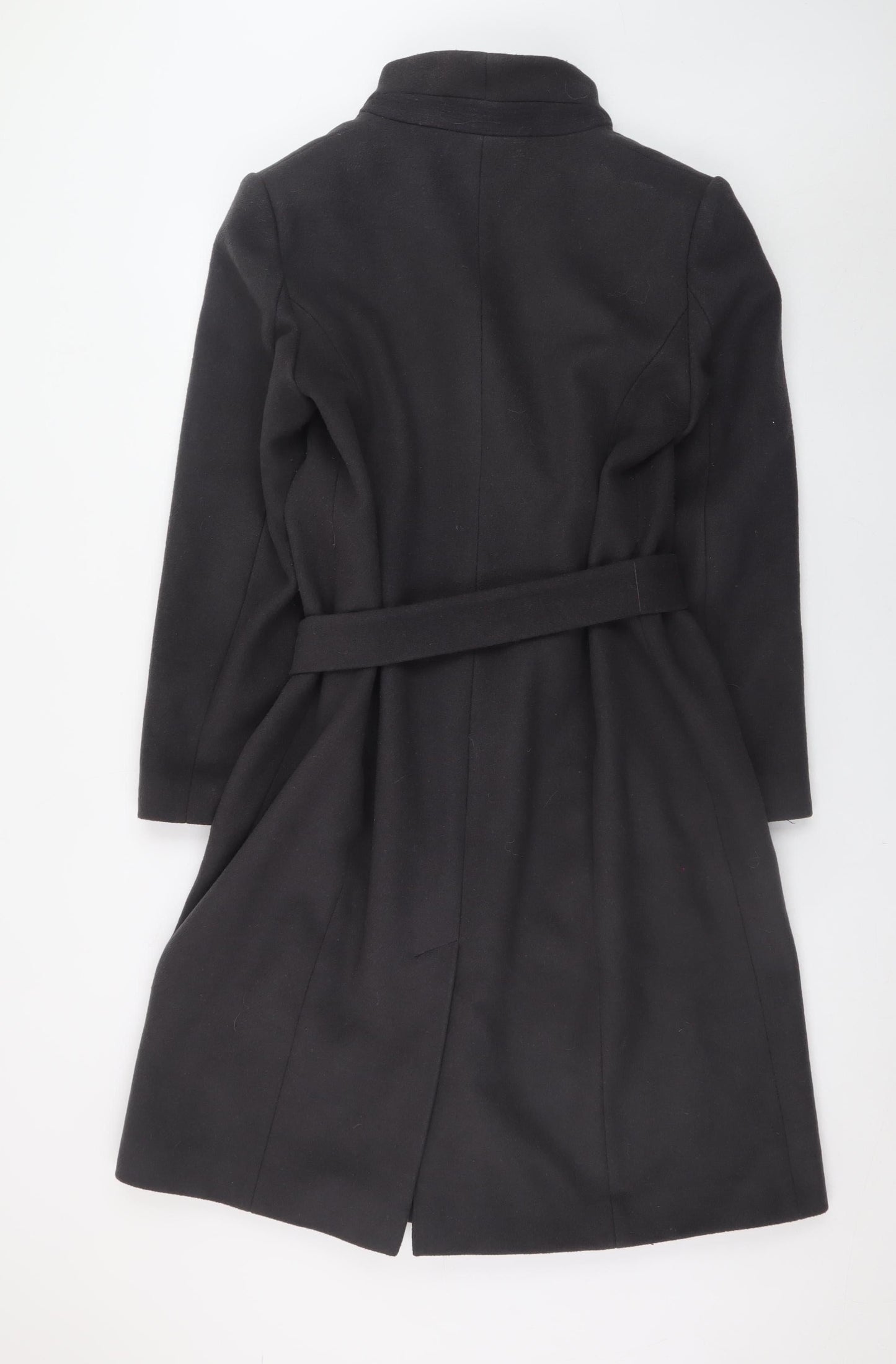 Viyella Women's Black Wool Blend Belted Mid-Length Overcoat Size 12