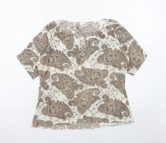 Select Womens Beige Paisley Tunic Blouse Size 18 Short Sleeve Top