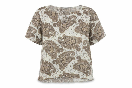 Select Womens Beige Paisley Tunic Blouse Size 18 Short Sleeve Top