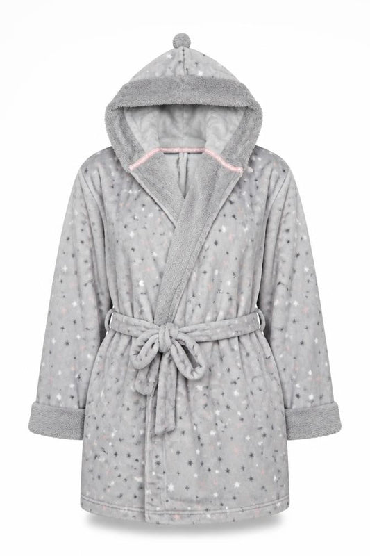 Marks & Spencer Women Grey Fleece Hooded Plus Robe 20-22