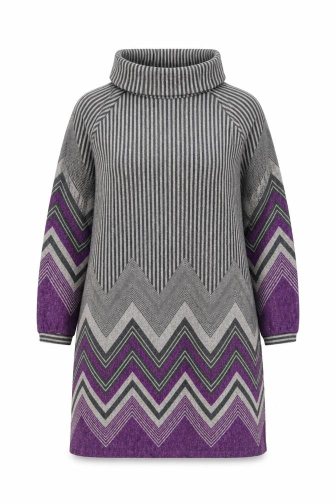 Klass Women Grey Purple Chevron Knit Shift Dress M