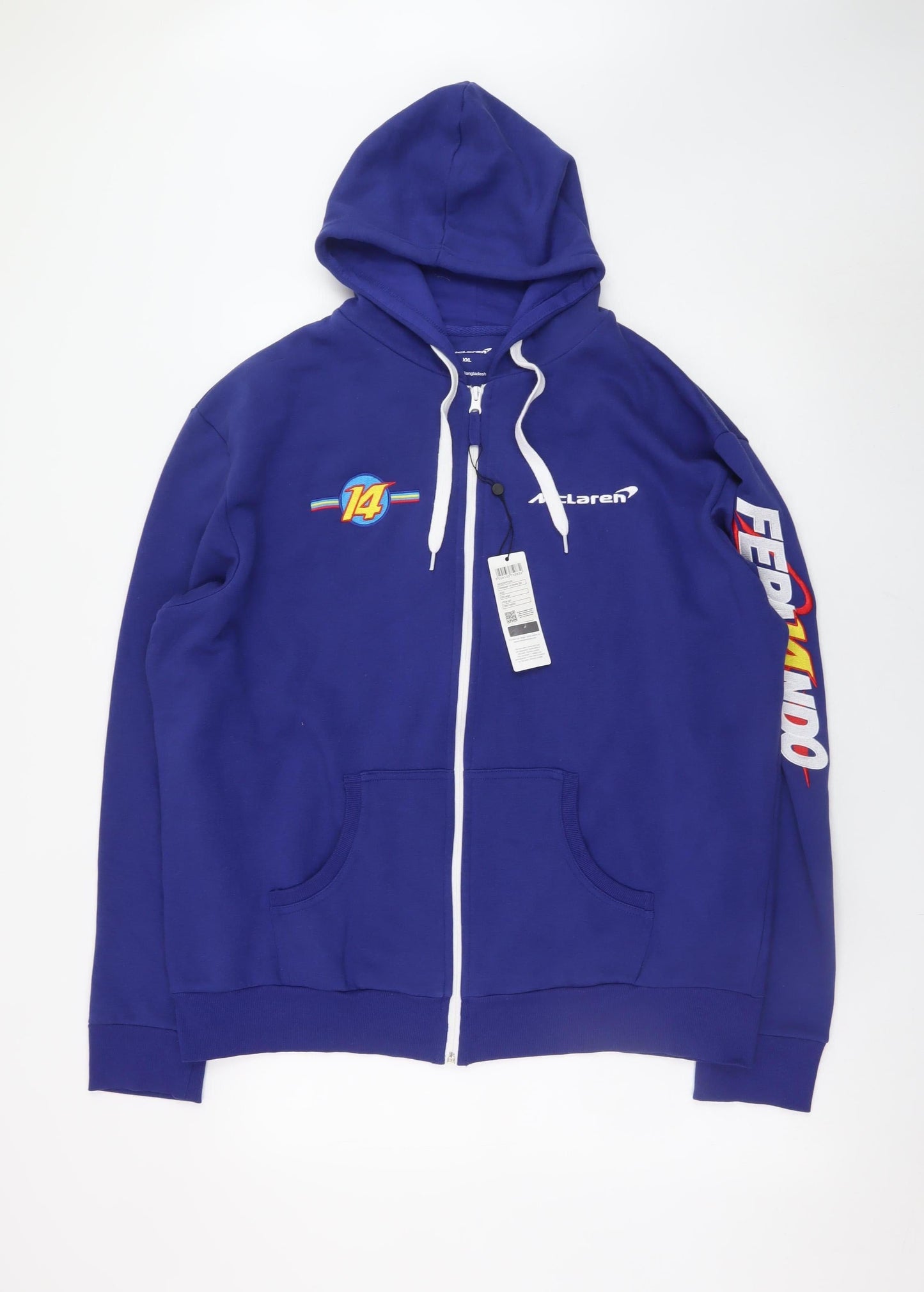 McLaren Mens Blue Full Zip Hoodie XXL Racing Graphic Sweatshirt