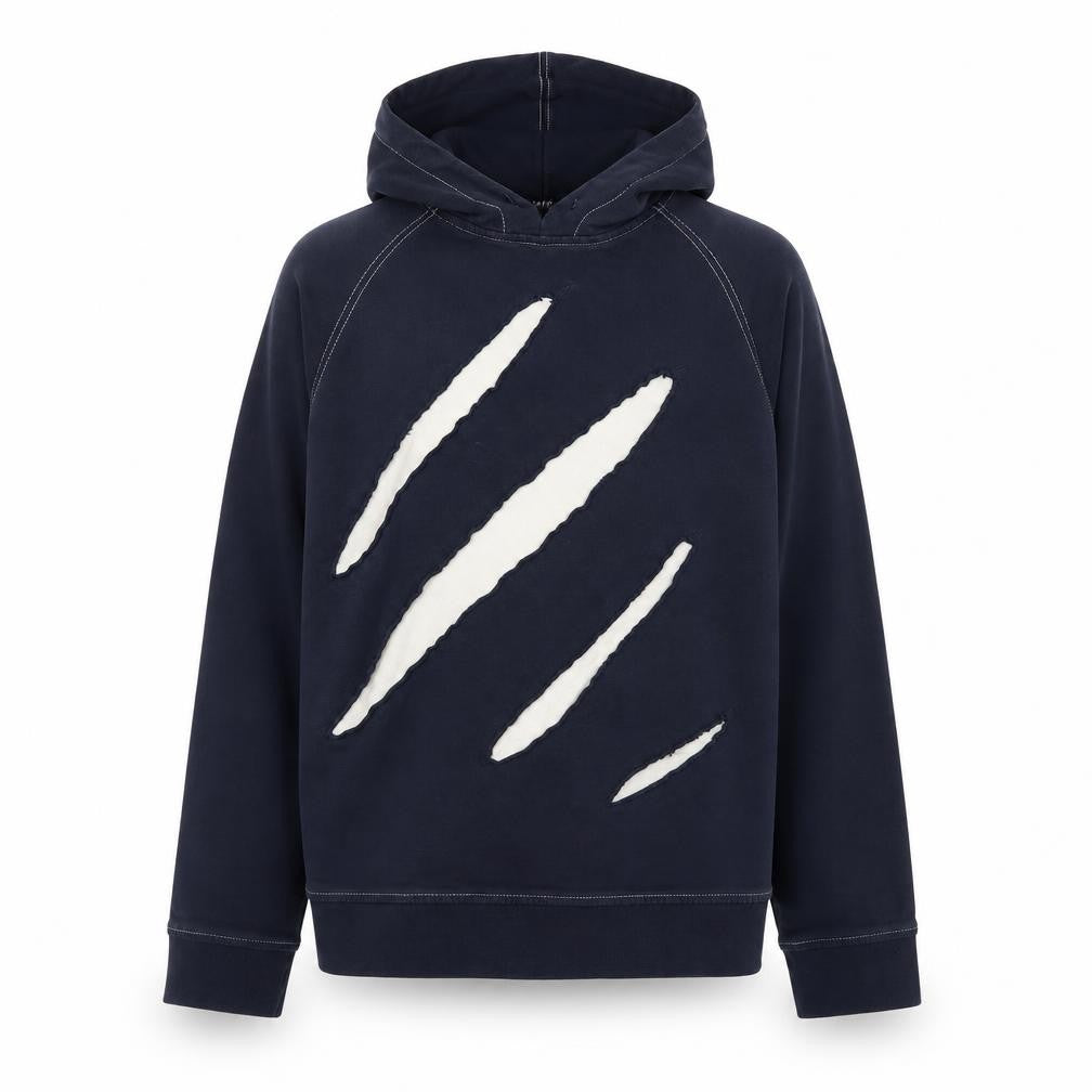 Topman Men's Navy Blue XL Pullover Hoodie with Claw Slash Design