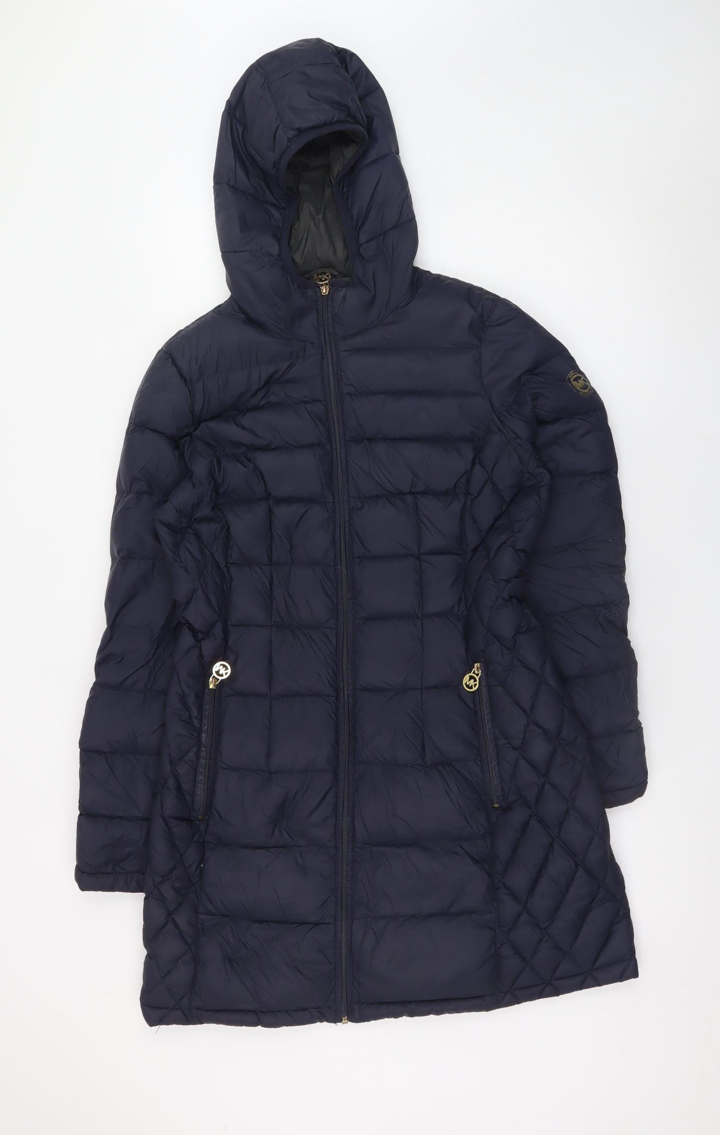 Michael Kors Women's Blue Long Hooded Down Puffer Coat Size S