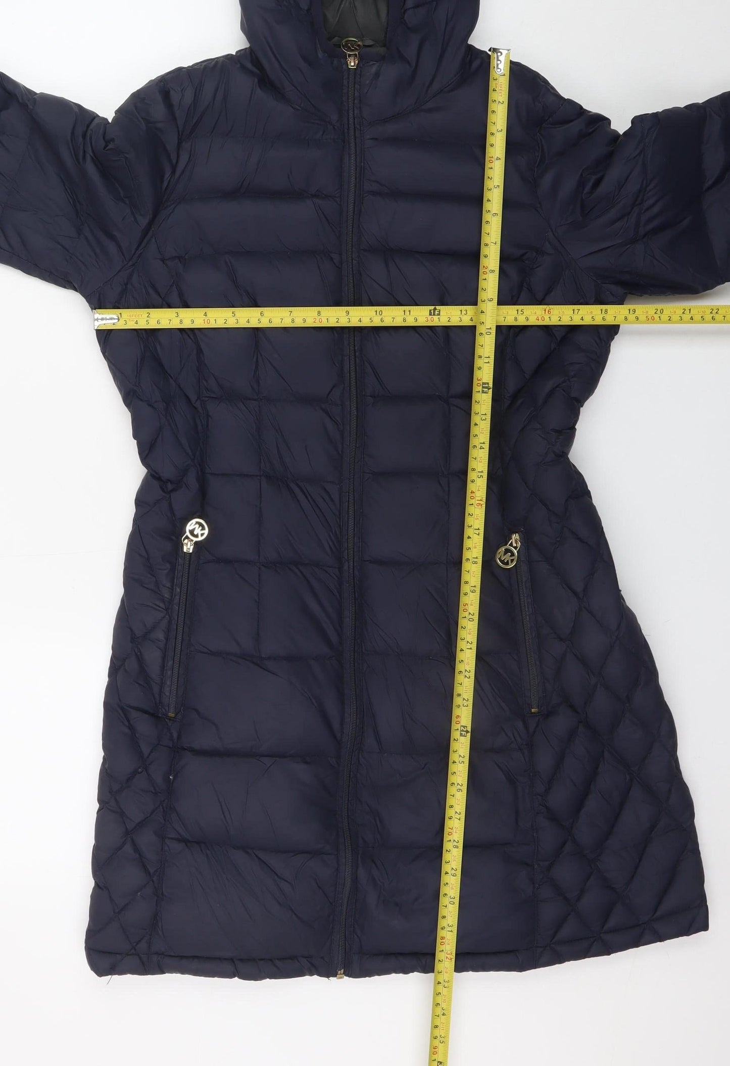 Michael Kors Women's Blue Long Hooded Down Puffer Coat Size S