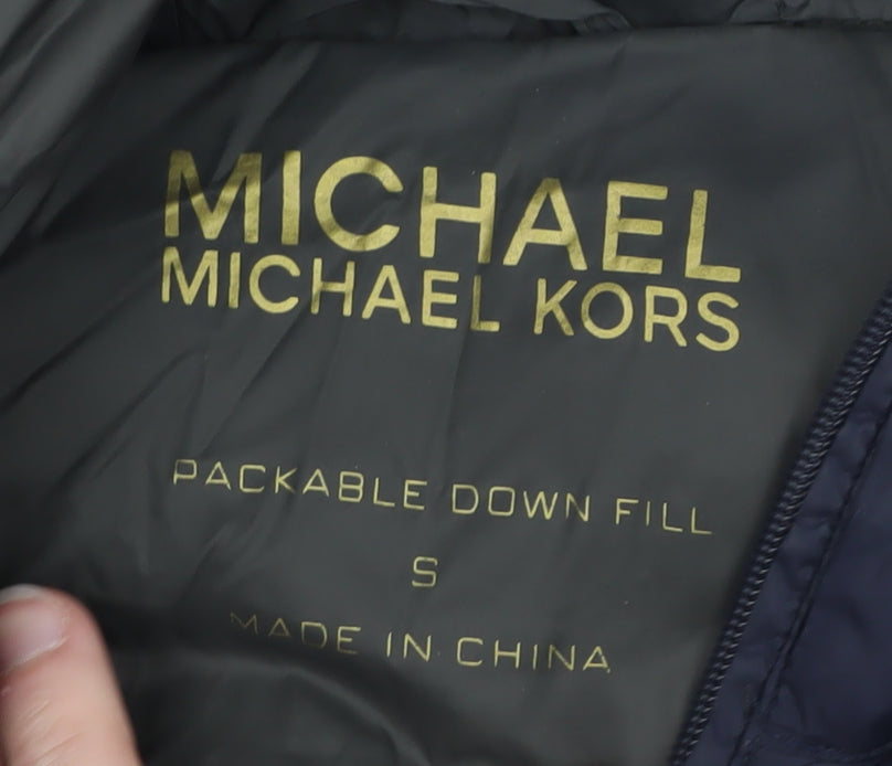 Michael Kors Women's Blue Long Hooded Down Puffer Coat Size S