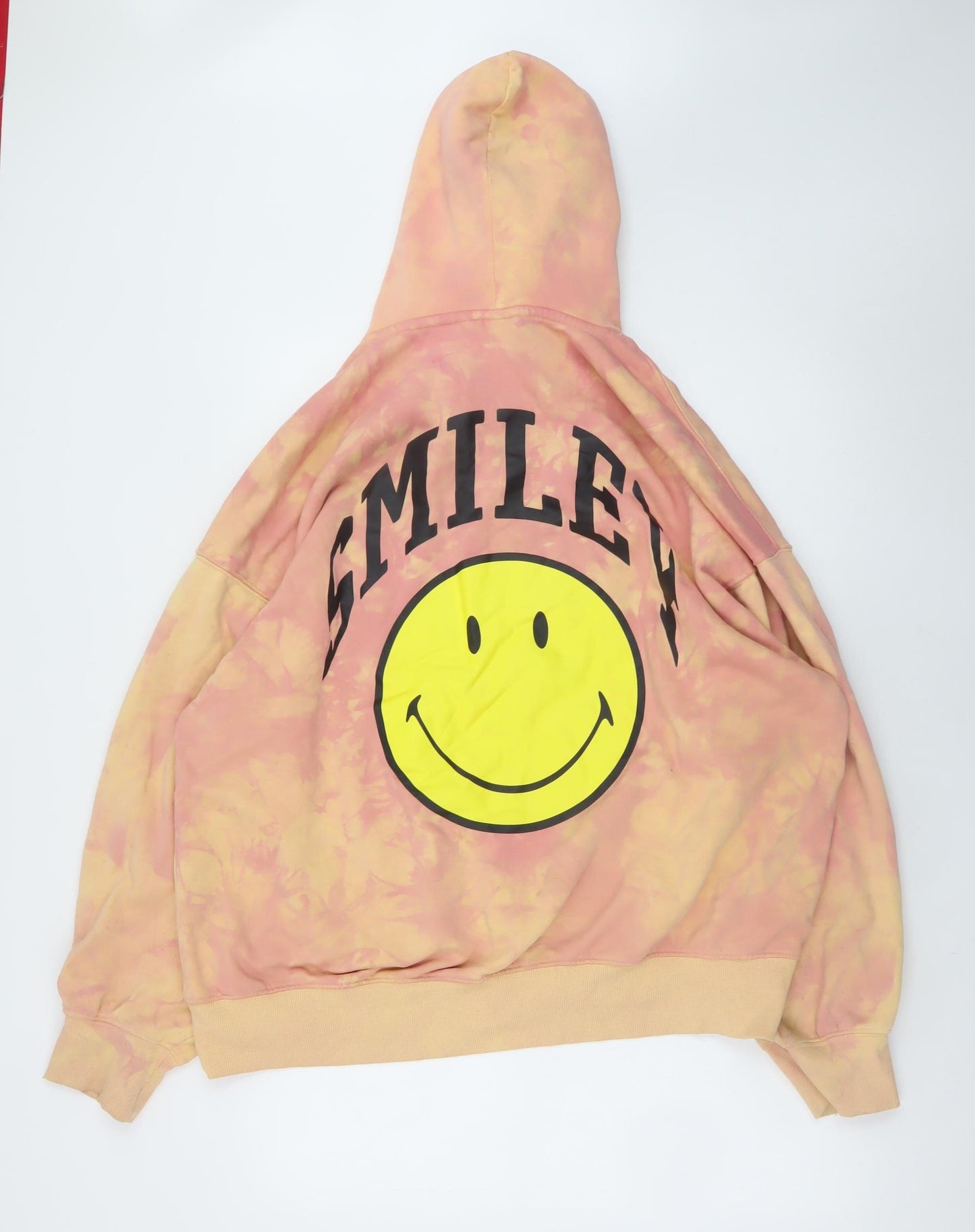 H&M Smiley Women’s Pink Tie-Dye Pullover Hoodie L Cotton Blend
