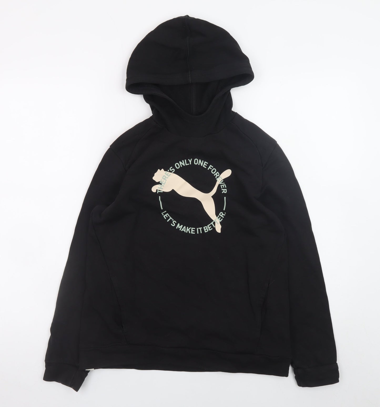 Puma Boys Black Pullover Hoodie 13-14 Years Cotton Viscose Logo Sweatshirt