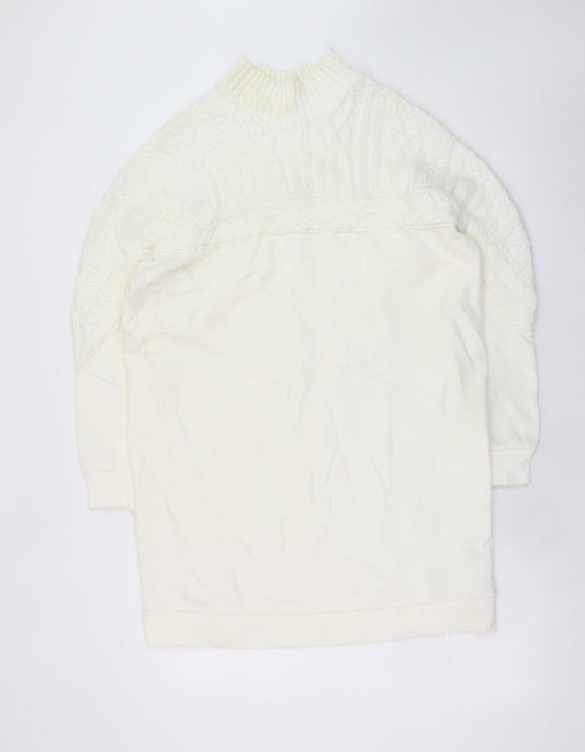 River Island Women’s White Knit Sweater Dress M High Neck Winter Style
