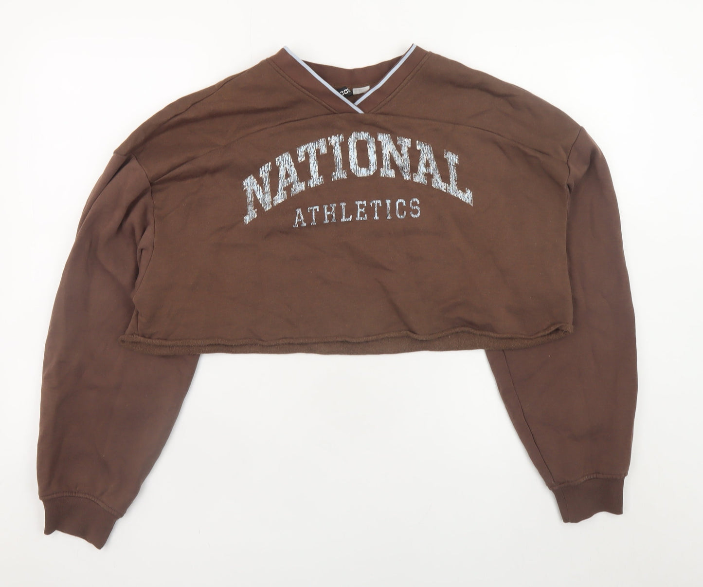 H&M Divided Brown Cropped Pullover Sweatshirt Women L National Athletics