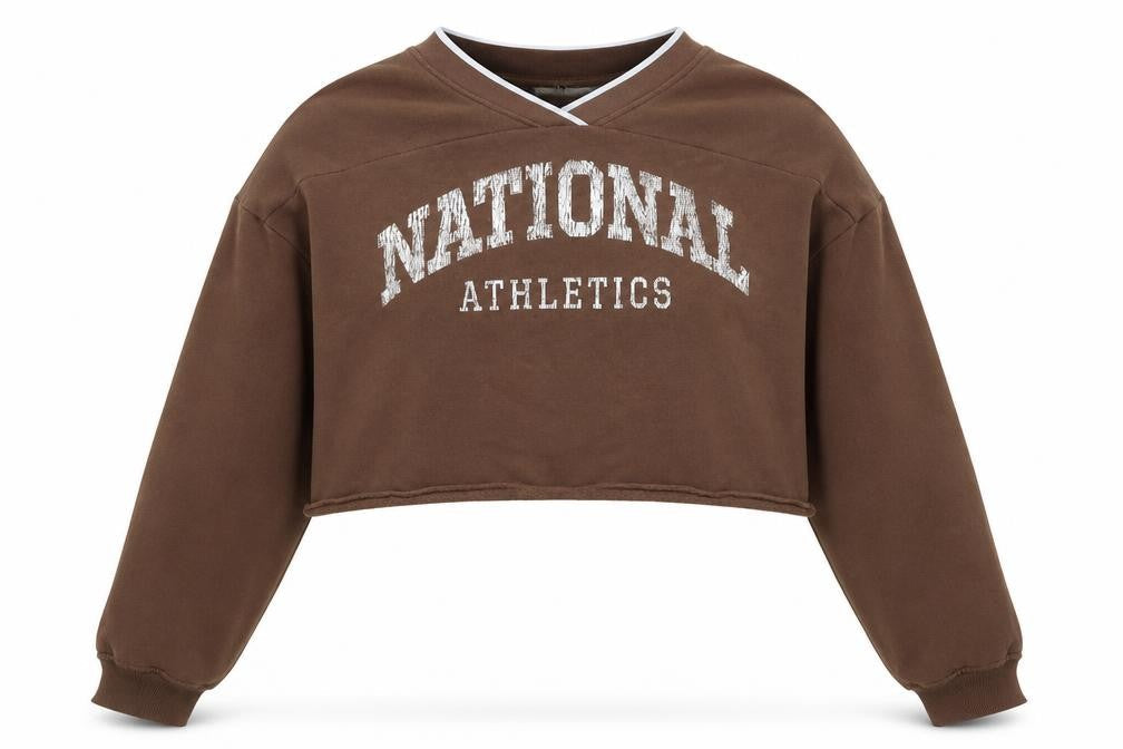 H&M Divided Brown Cropped Pullover Sweatshirt Women L National Athletics