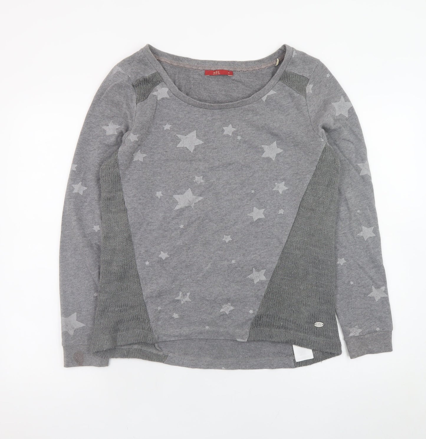 EDC Women Grey Star Print Cotton Blend Pullover Jumper M