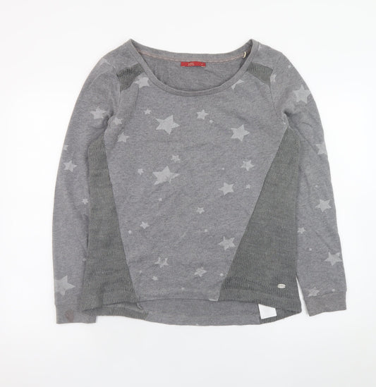 EDC Women Grey Star Print Cotton Blend Pullover Jumper M