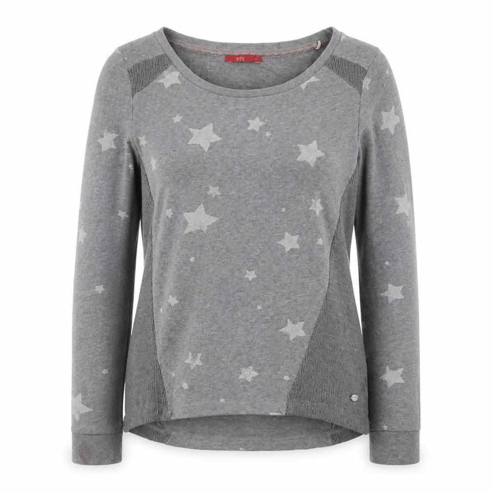 EDC Women Grey Star Print Cotton Blend Pullover Jumper M